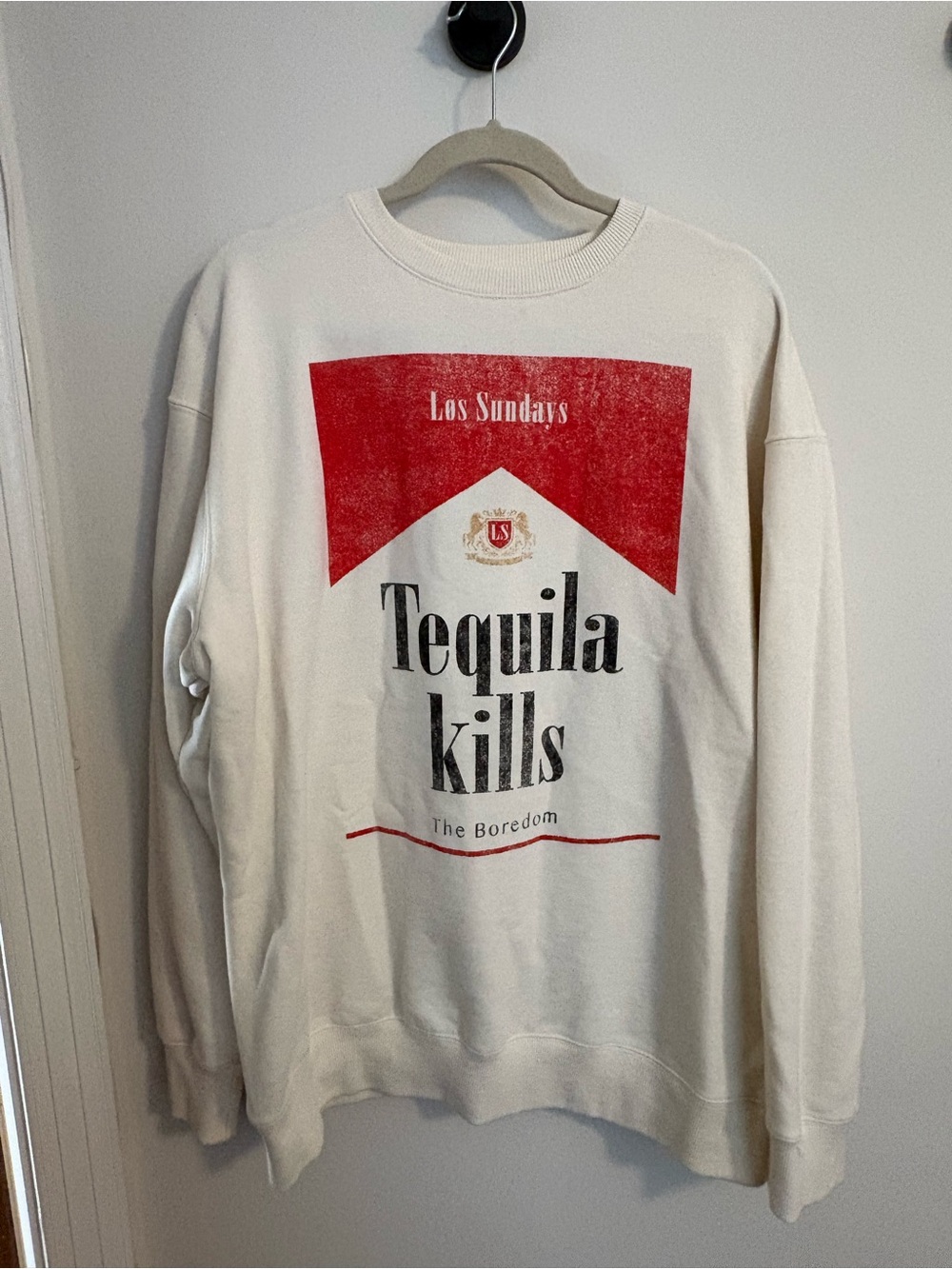 sundays White 'Tequila Kills' Crewneck Sweater, XXL
